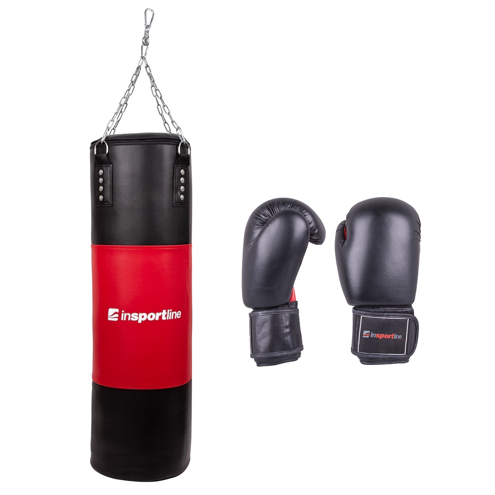 inSPORTline 50-100kg s boxerskými rukavicemi čierno-červená – 14oz