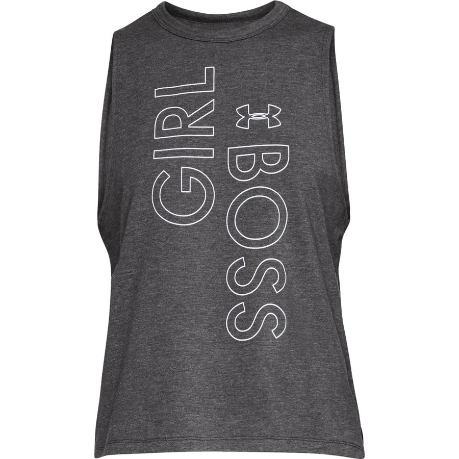 Under Armour Graphic Girl Boss Muscle Tank Charcoal Medium Heather/White – L